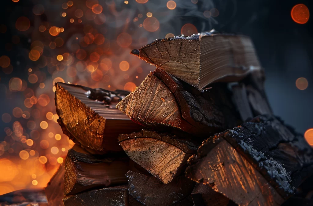 A stack of firewood against the backdrop of a cozy home.